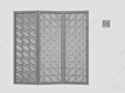 中式镂空屏风3D模型下载